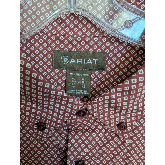 Ariat Shirt Men XL Red White Patterned Classic Long Sleeve Button Down Collar - Picture 4 of 5